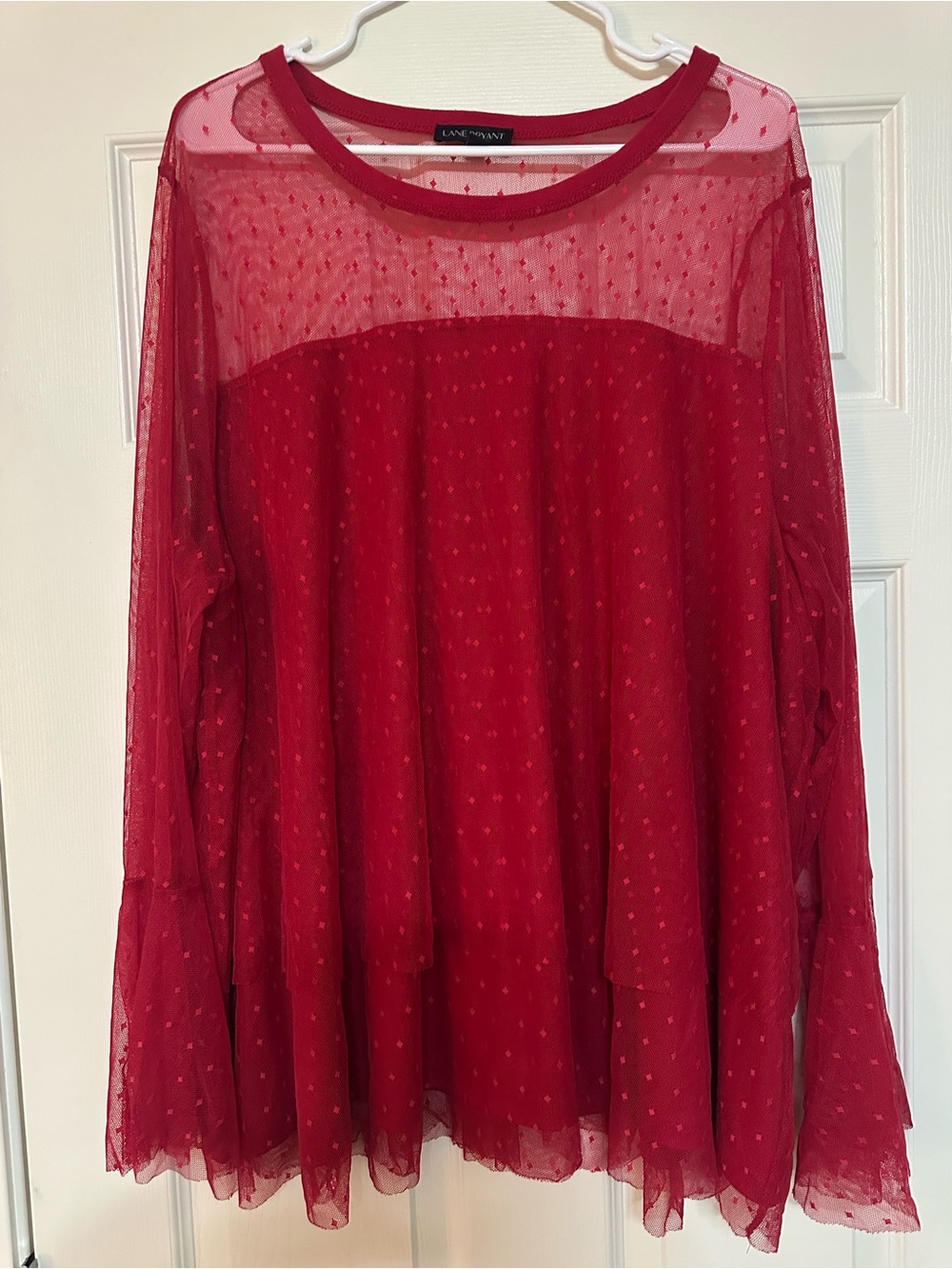 Lane Bryant Red Sheer Dot Layered Blouse 26/28